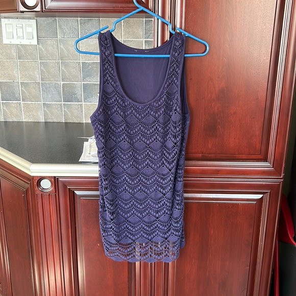 VINTAGE BOHO purple crocheted front top sleeveless size small - Picture 2 of 8